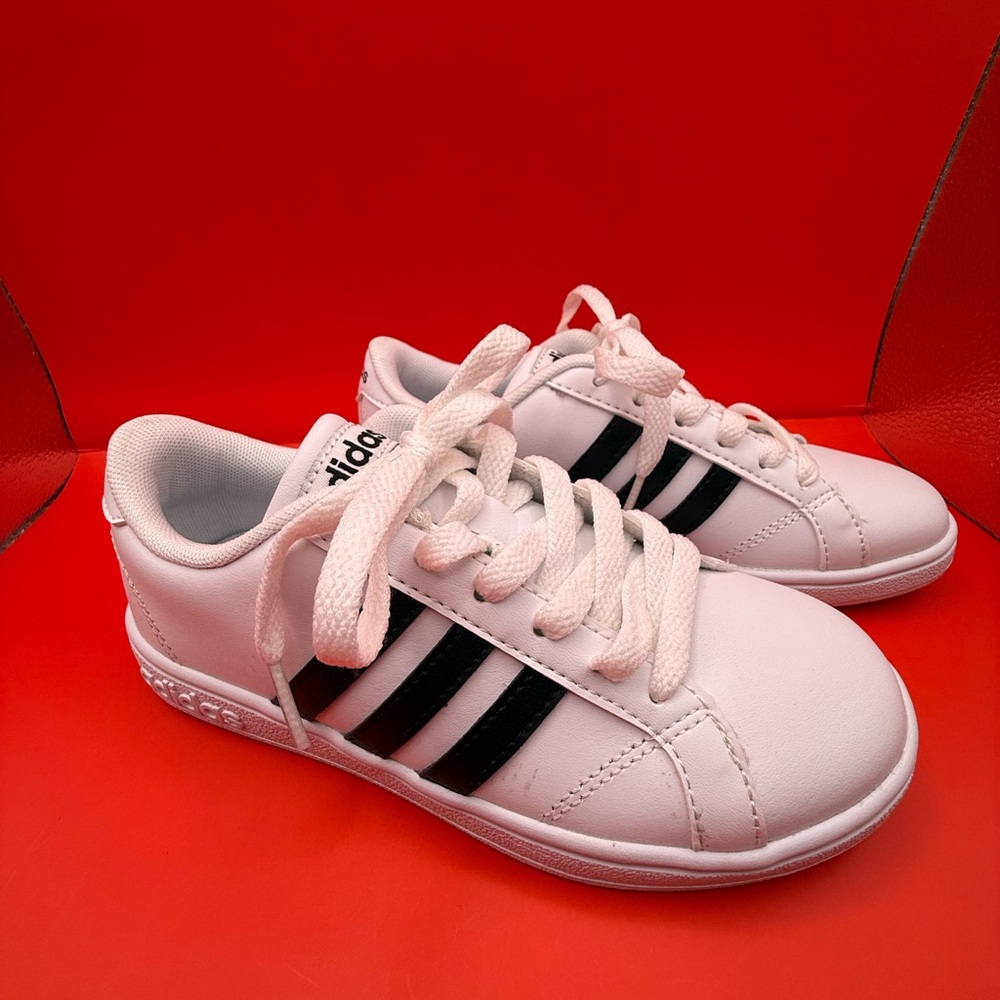Kids Adidas Classic White Shoes with Black Accents